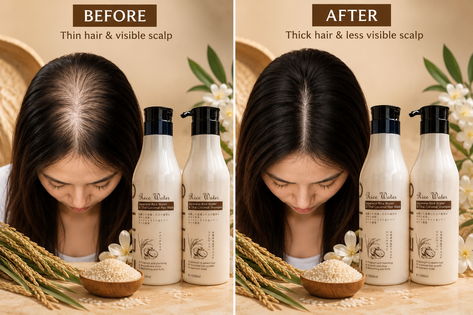 Before and after using LEITO hair care